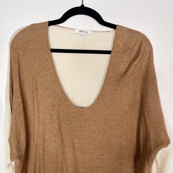 Madewell 2X Cream Tan Kimball Pullover Sweater in Colorblock V Neck Merino Wool - Picture 3 of 10